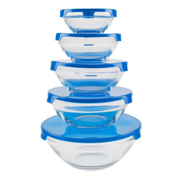 Glass Food Storage, 10 pieces, Blue