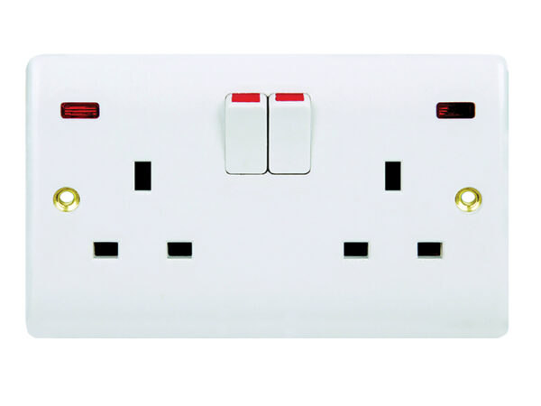 2 Gang Switched Socket Outlet & Neon
