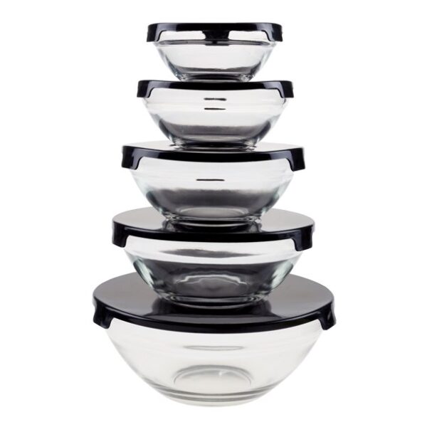 Glass Food Storage, 10 pieces, Black