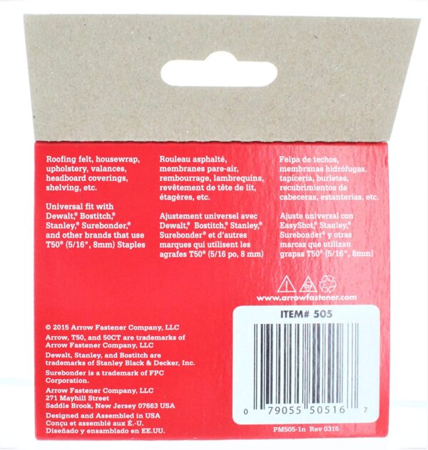 Arrow 505 5/16in. T50 Heavy Duty Staples, 1250 Staples - Image 2