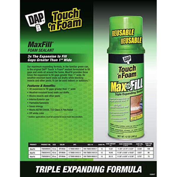 DAP Touch 'N Foam Max Fill Expanding Foam Sealant (4001020012), 20 oz. - Image 2