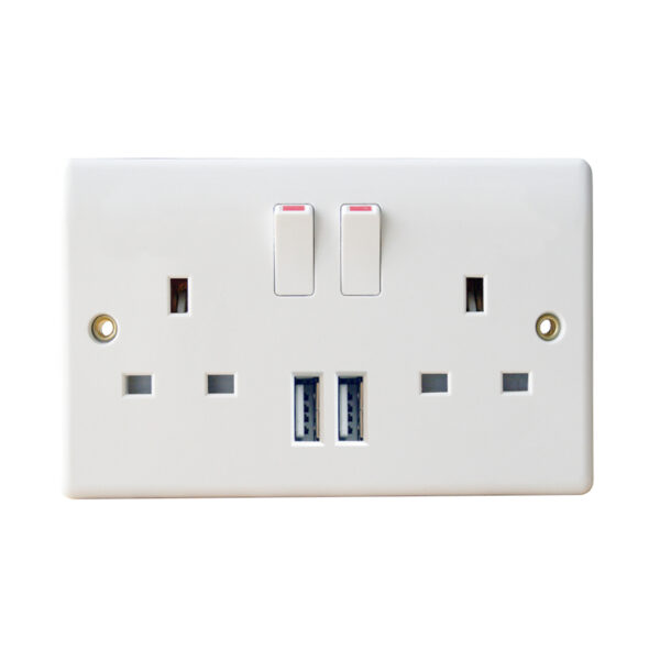 Cronex 7049/R Double Switch Socket with USB