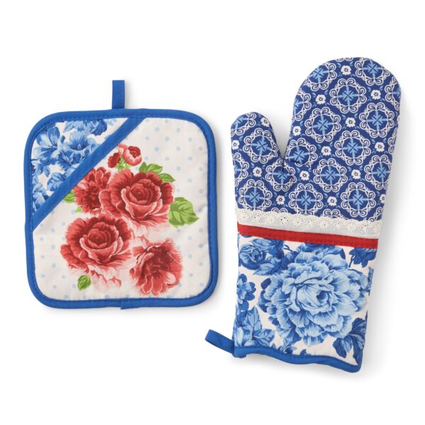 Oven Mitt and Pot Holder Set, Floral Theme