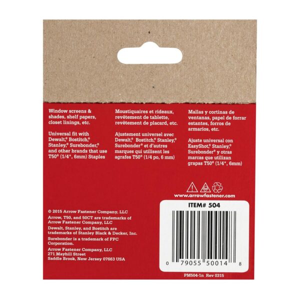 Arrow 50424 1/4" T50 Staples, 1250 Staples - Image 2