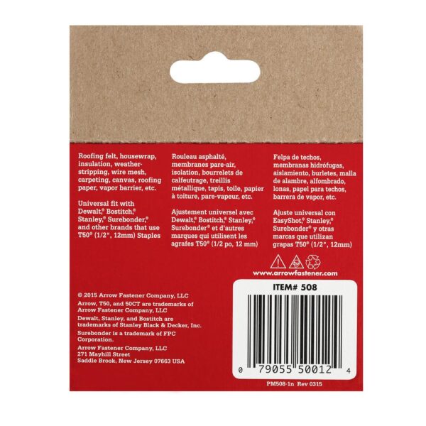Arrow 508 1/2" T50 Staples, 1250 Staples - Image 2