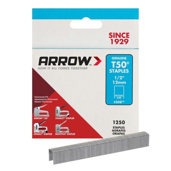 Arrow 508 1/2" T50 Staples, 1250 Staples