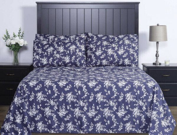 Charisma 6 Piece Sheet Set - Navy White Floral, Queen
