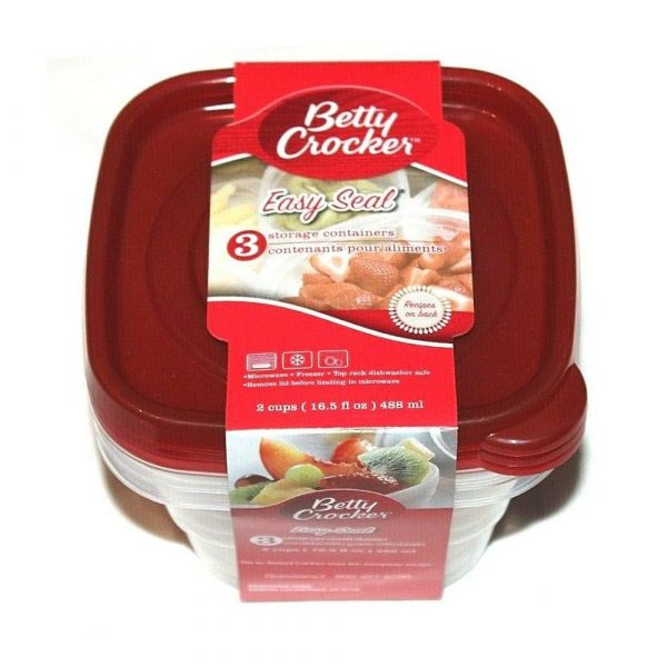 Betty Crocker Easy Seal Dark Red/Clear Storage Containers 2 Cup
